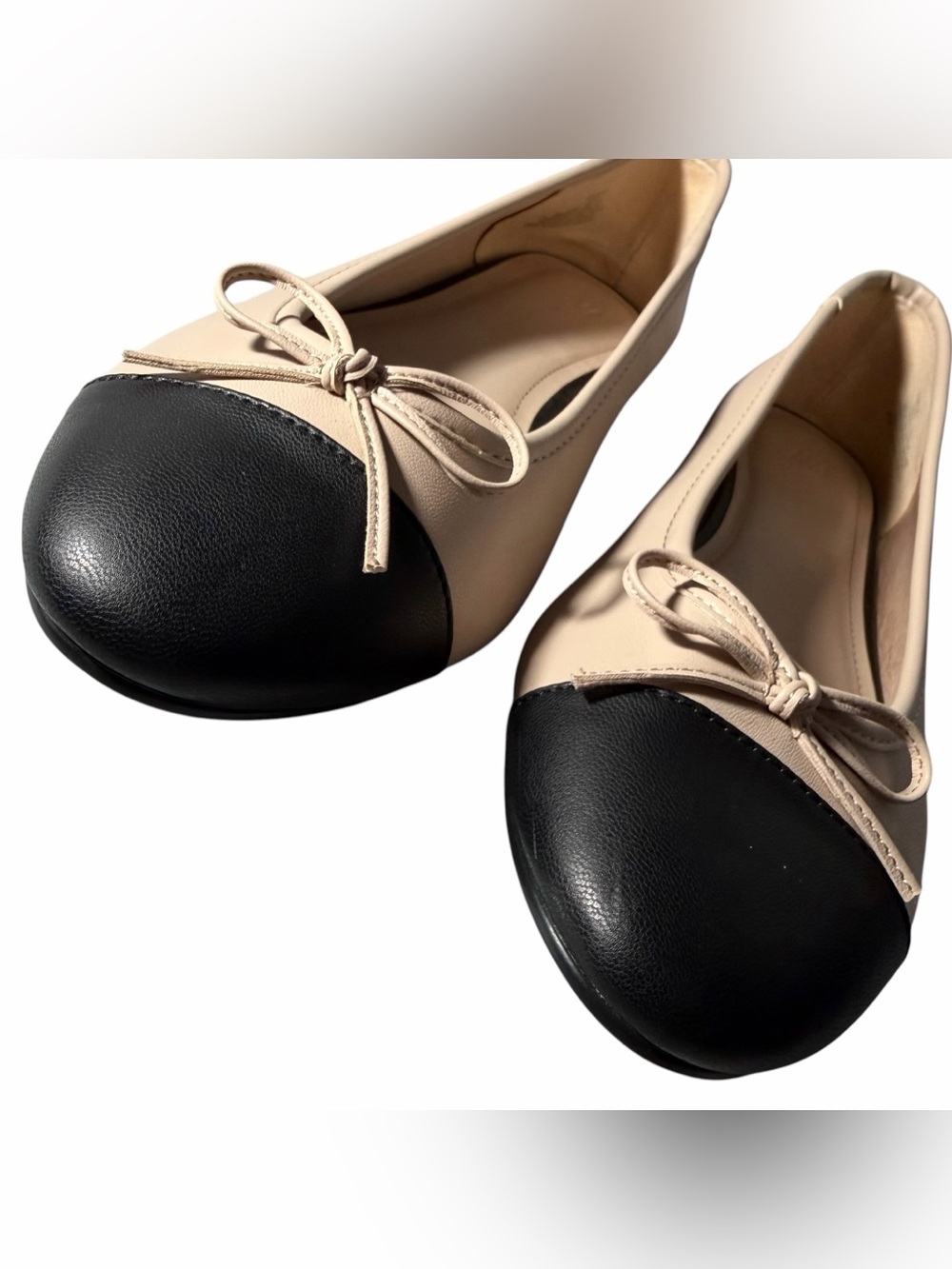 H&M Ballet Flats 9 Bow Cream w/ Black Toes Loafers - Picture 3 of 8